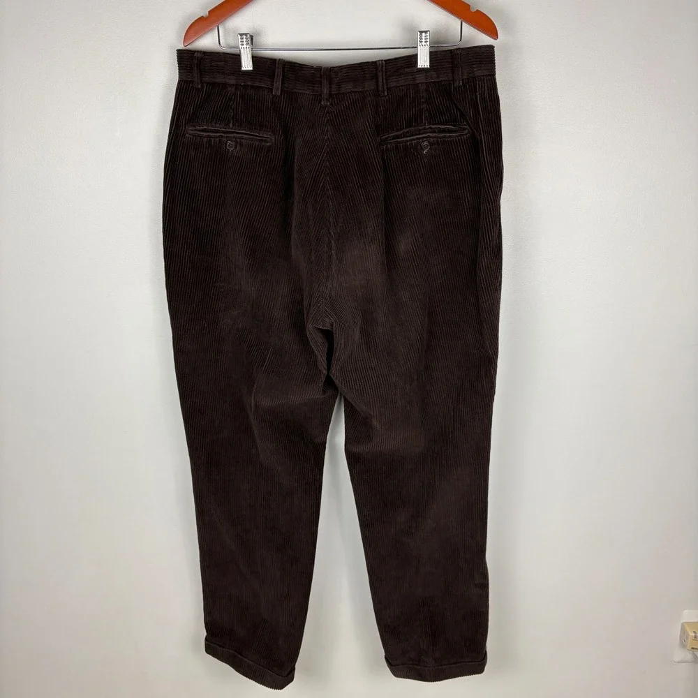 Vintage Nautica Mens Brown Corduroy Pleated Pants‎ Relaxed Fit Classic